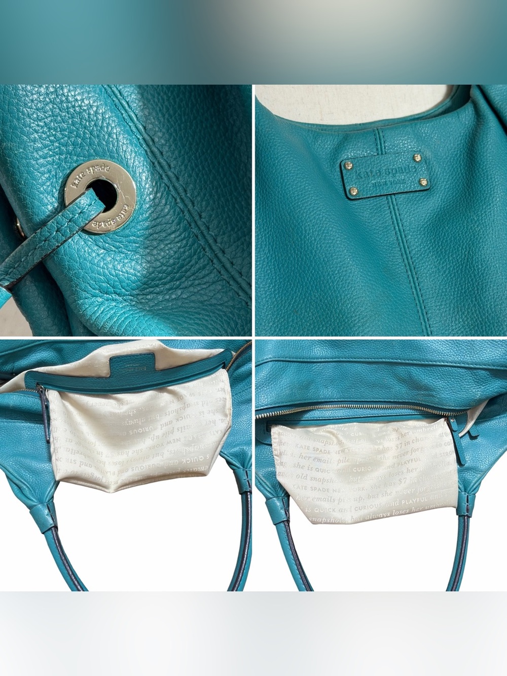 Kate Spade โข Stevie Leather Hobo Shoulder Bag Turquoise Blue Tassels - Picture 15 of 15